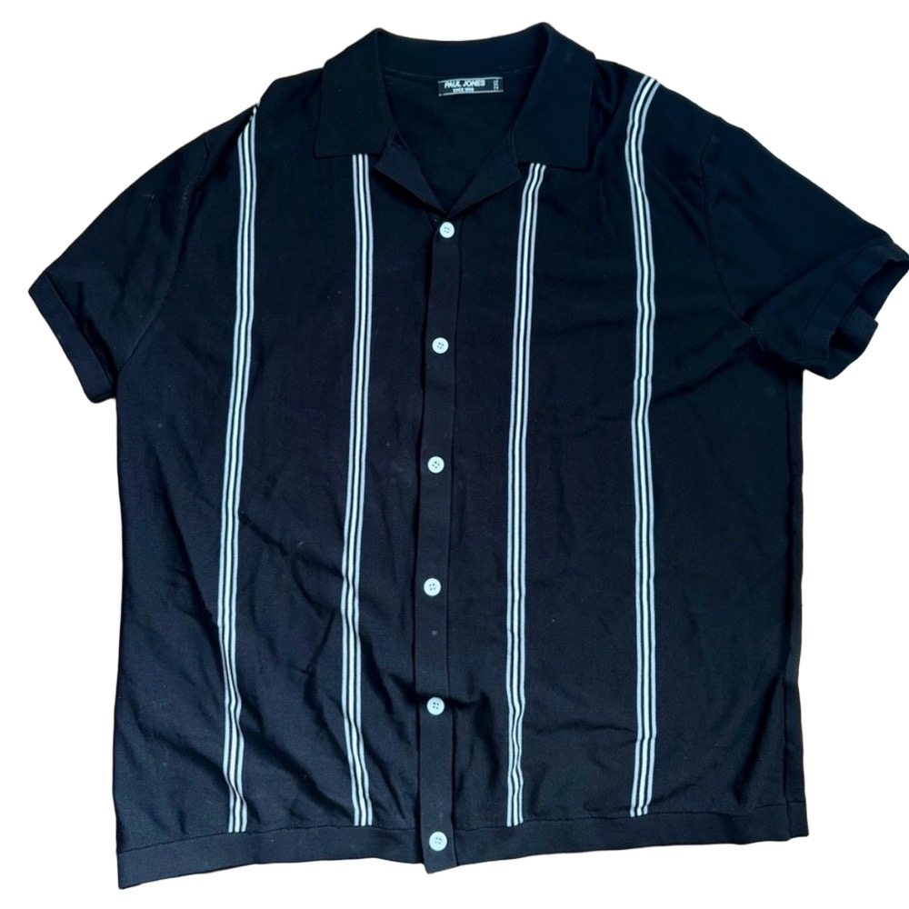 Paul Jones Black Shirt with White Vertical Stripes